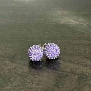 Purple Sparkle Ball Stud Earrings - Women Jewelry